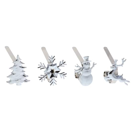 Original MantleClip&#xAE; Silver Assorted Holiday Icons Stocking Holders, 4ct.